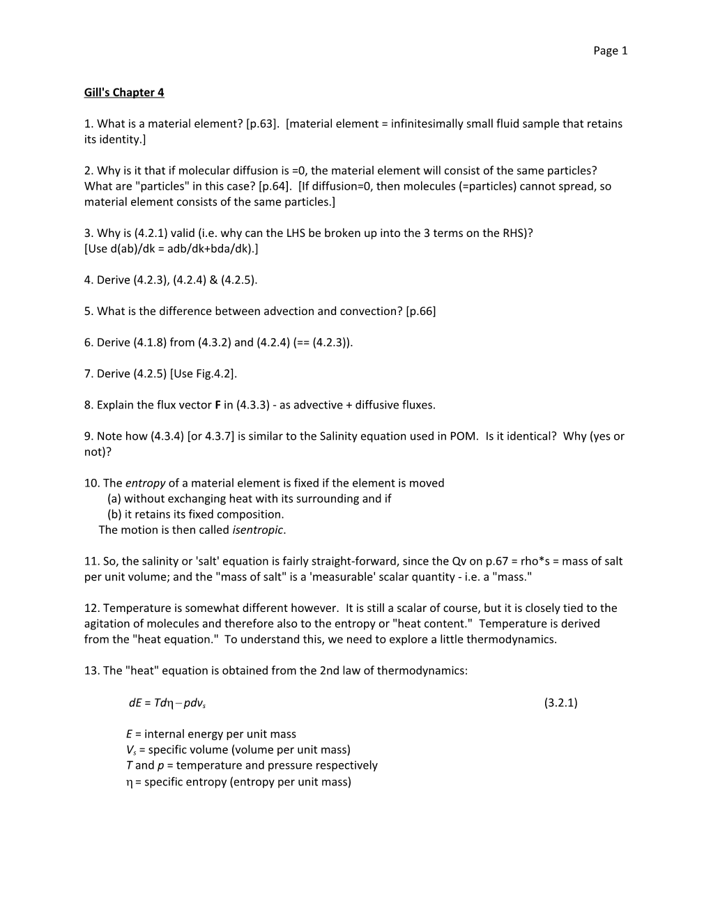 Gill's Chapter 4 1. What Is a Material Element? P.63 . Material Element = Infinitesimally