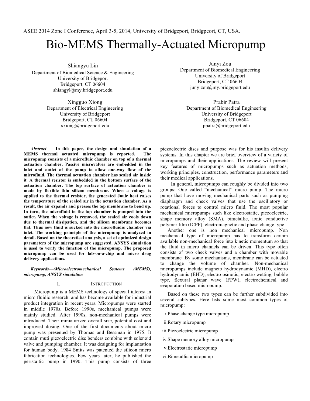 Bio-MEMS Thermally-Actuated Micropump