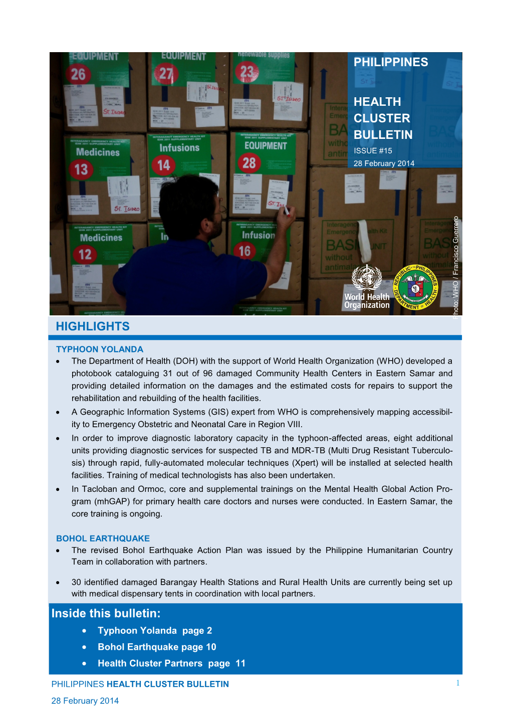 Philippines Health Cluster Bulletin Highlights