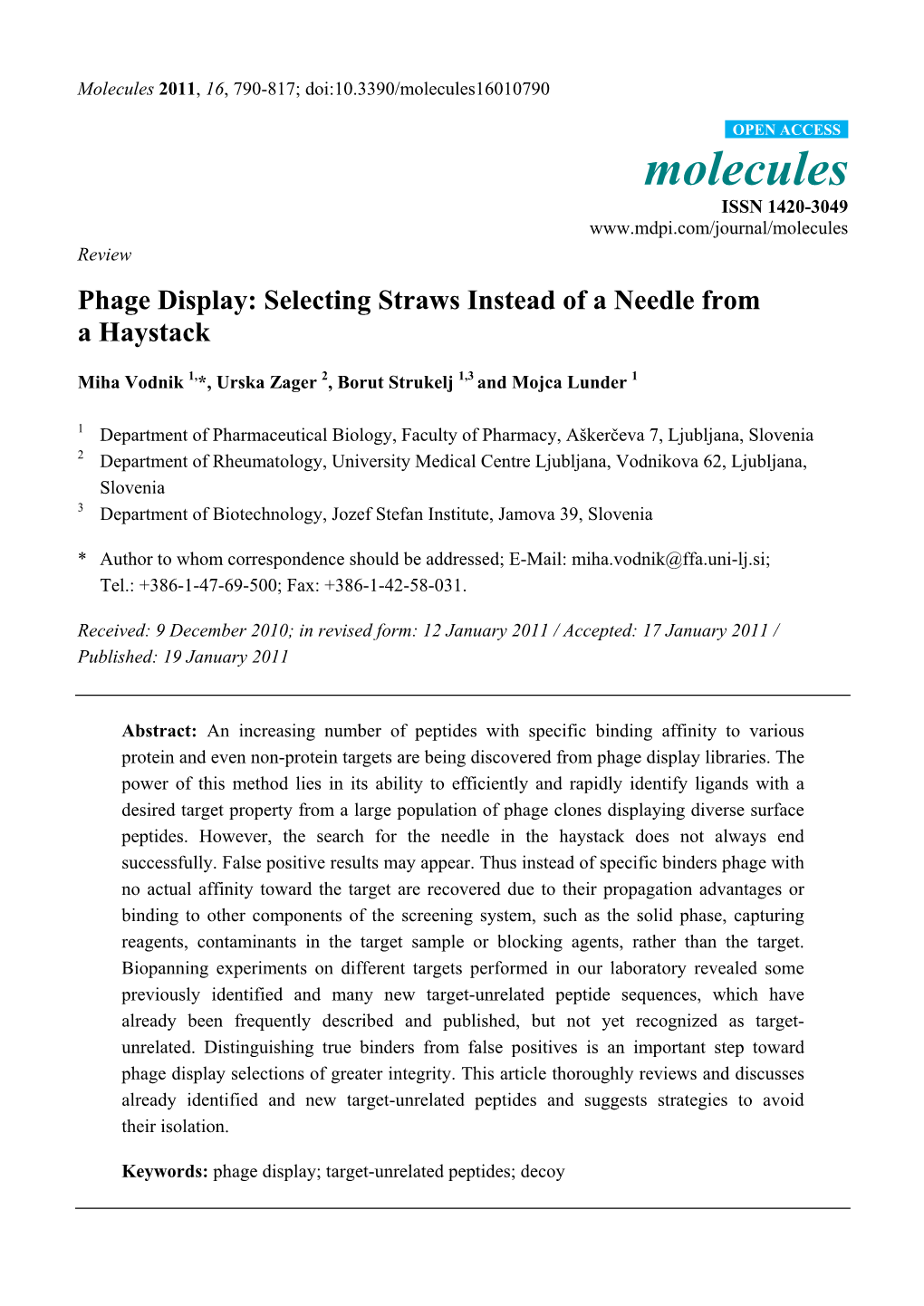 Phage Display: Selecting Straws Instead of a Needle from a Haystack