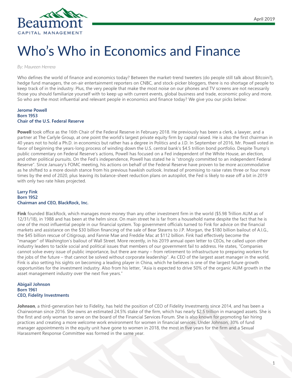 Who's Who in Economics and Finance