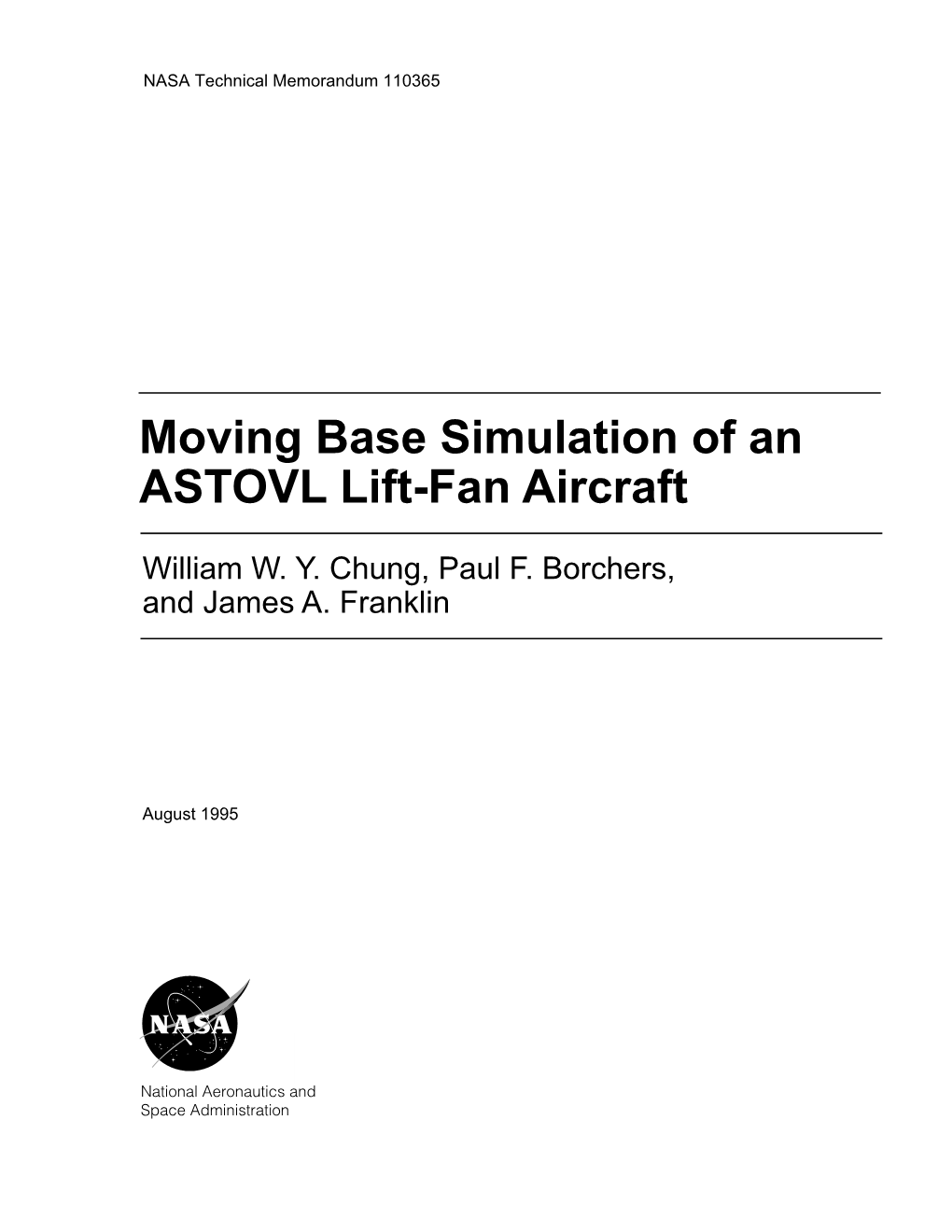 Moving Base Simulation of an ASTOVL Lift-Fan Aircraft