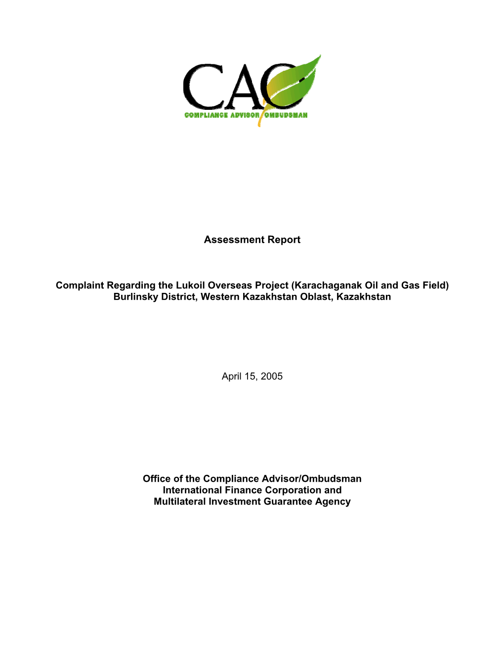 Assessment Report Complaint Regarding the Lukoil Overseas