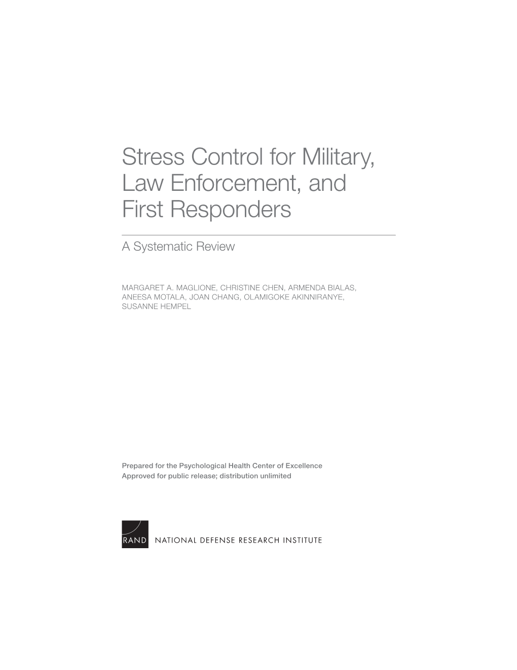 Stress Control for Military, Law Enforcement, and First Responders