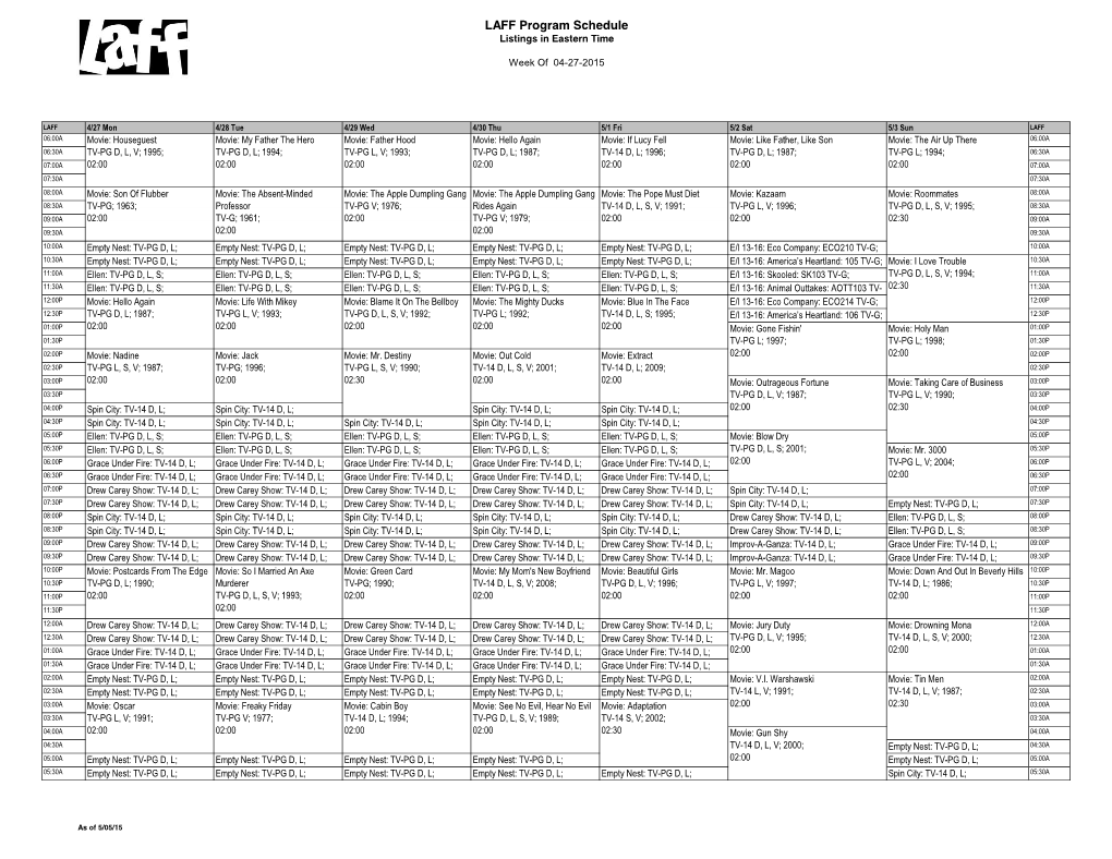 LAFF Program Schedule Listings in Eastern Time