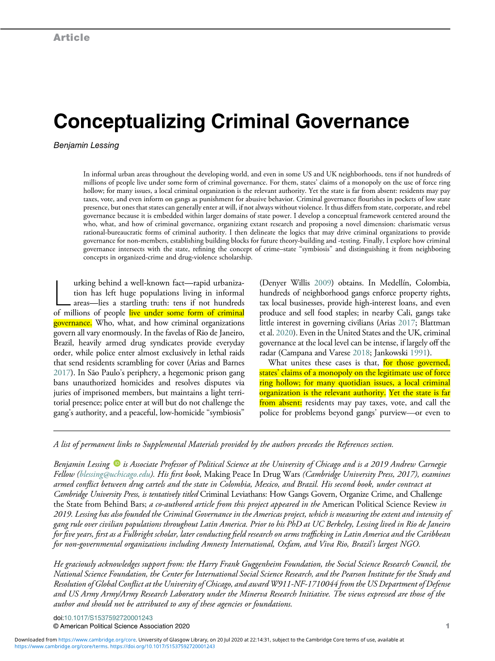 Conceptualizing Criminal Governance