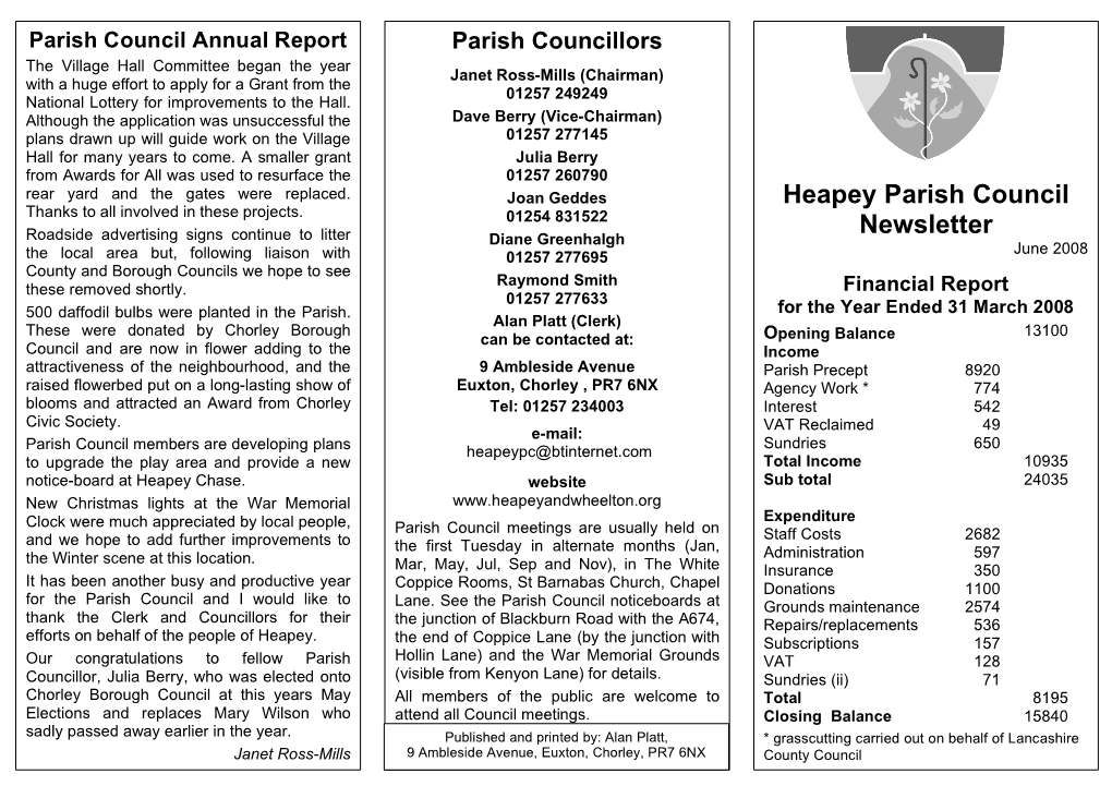 Heapey Parish Council Newsletter