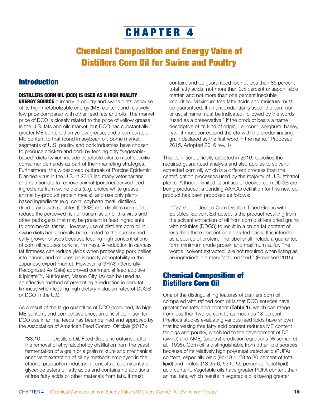 Chapter 4: Chemical Composition and Energy Value of Distillers Corn Oil