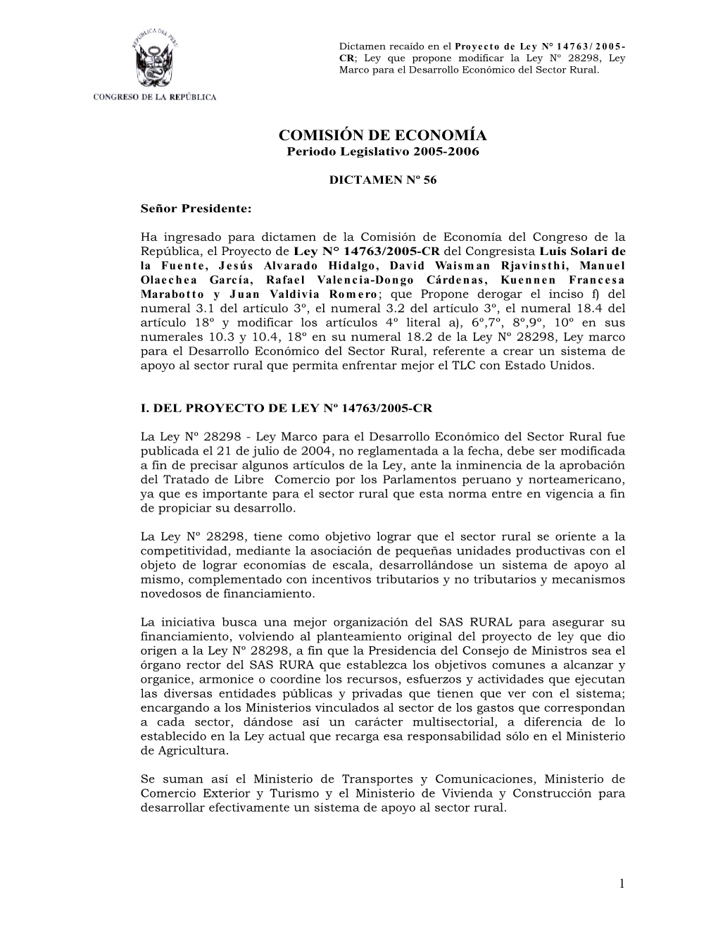 COMISIÓN DE ECONOMÍA Periodo Legislativo 2005-2006