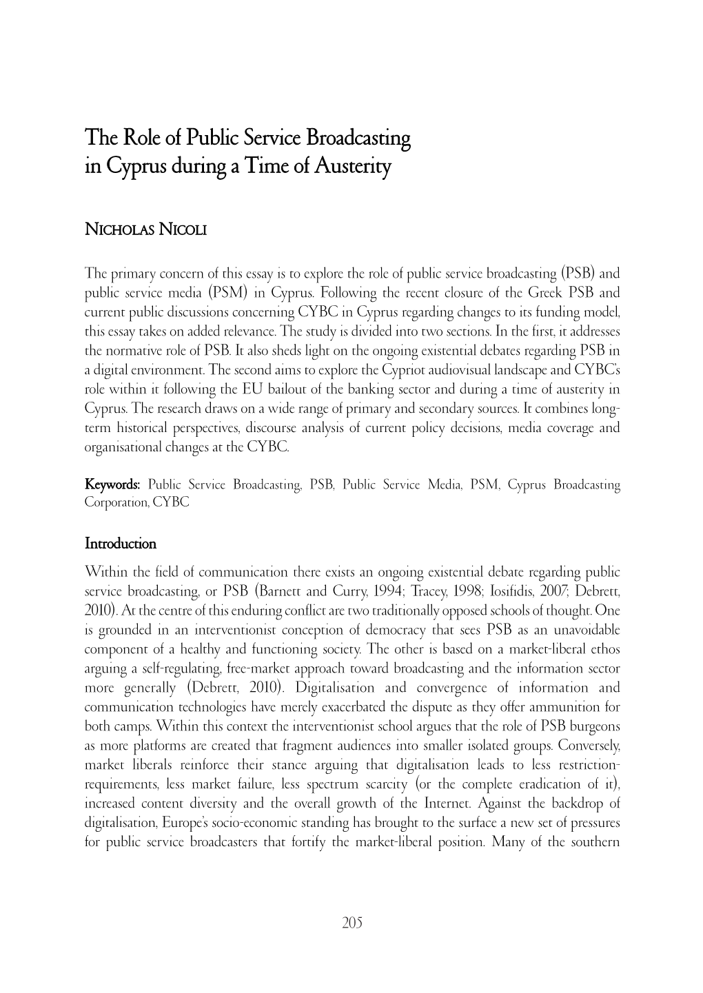 The Role of Public Service Broadcasting in Cyprus During a Time of Austerity