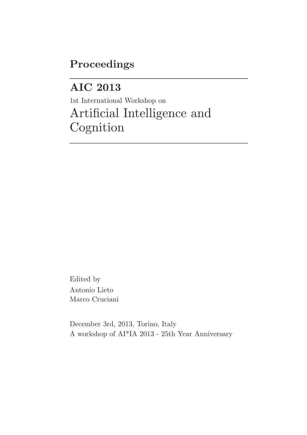 Artificial Intelligence and Cognition