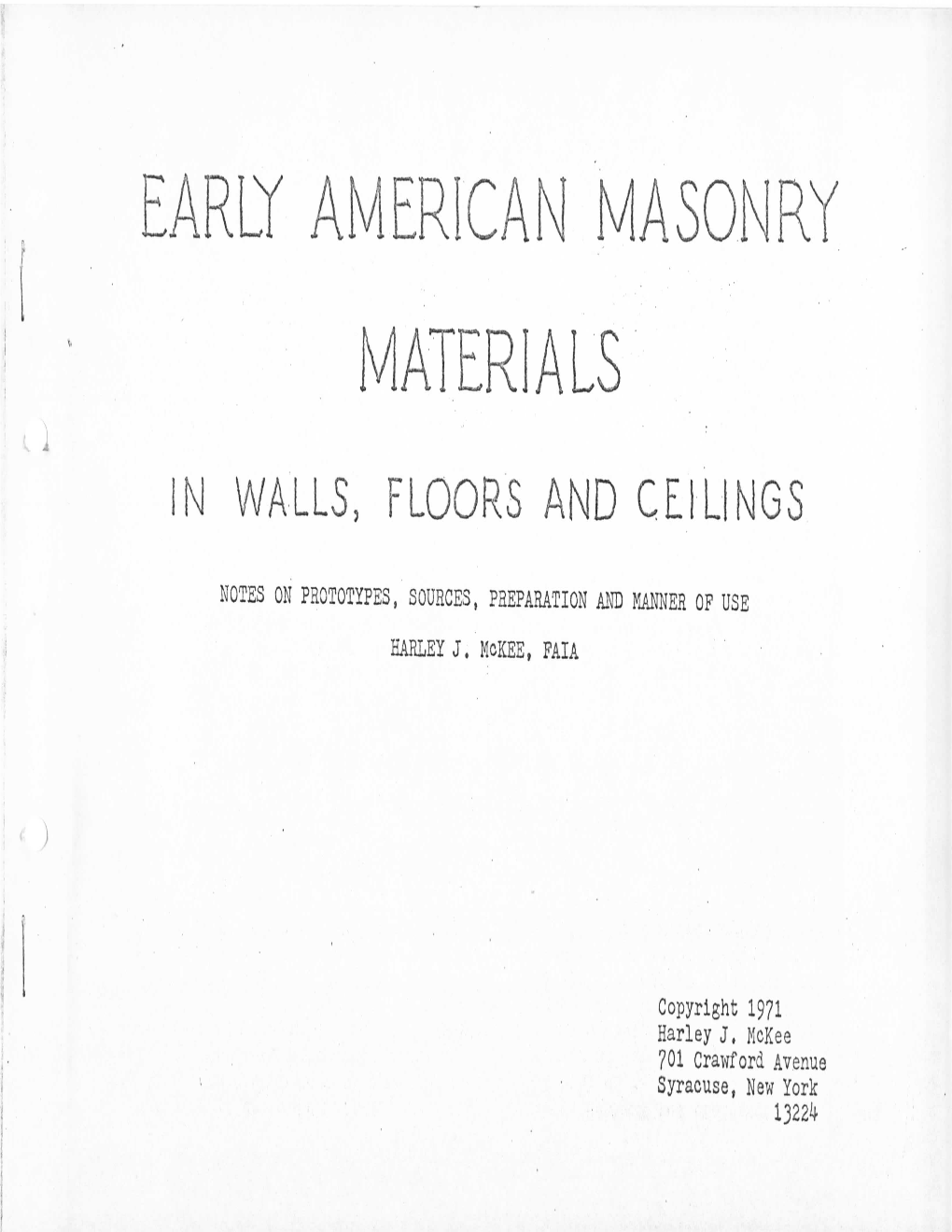 Early American Masonry Materials