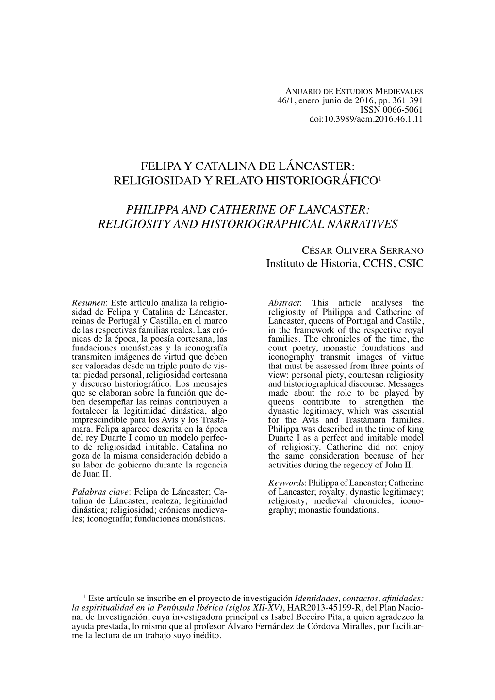 Felipa Y Catalina De Láncaster: Religiosidad Y Relato Historiográfico1