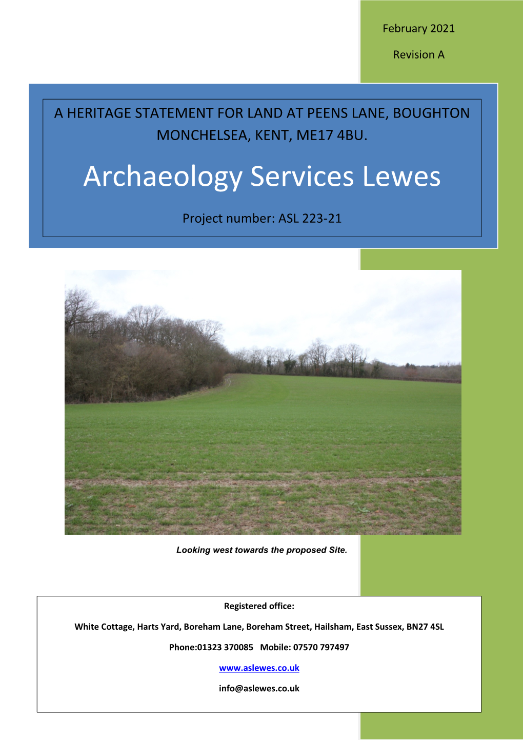 A Heritage Statement for Peens Lane, Boughton Monchelsea, Kent. ASL Project:223-21