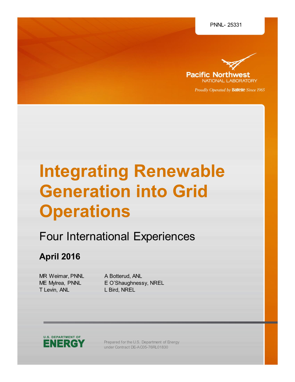 Integrating Renewable Generation Into Grid Operations Four International Experiences