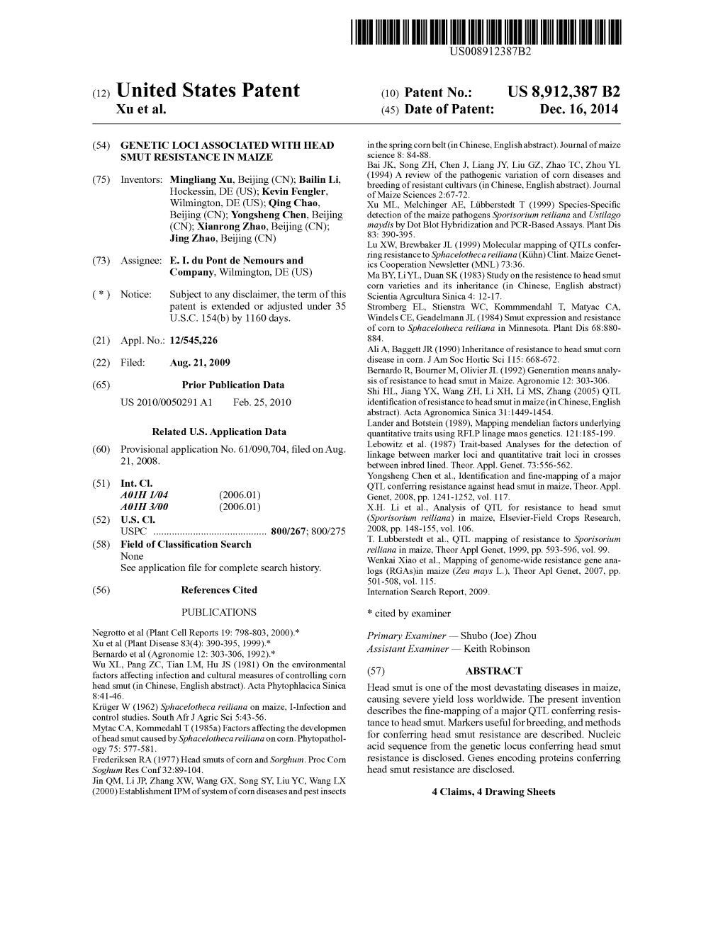 (12) United States Patent (10) Patent No.: US 8,912,387 B2 Xu Et Al