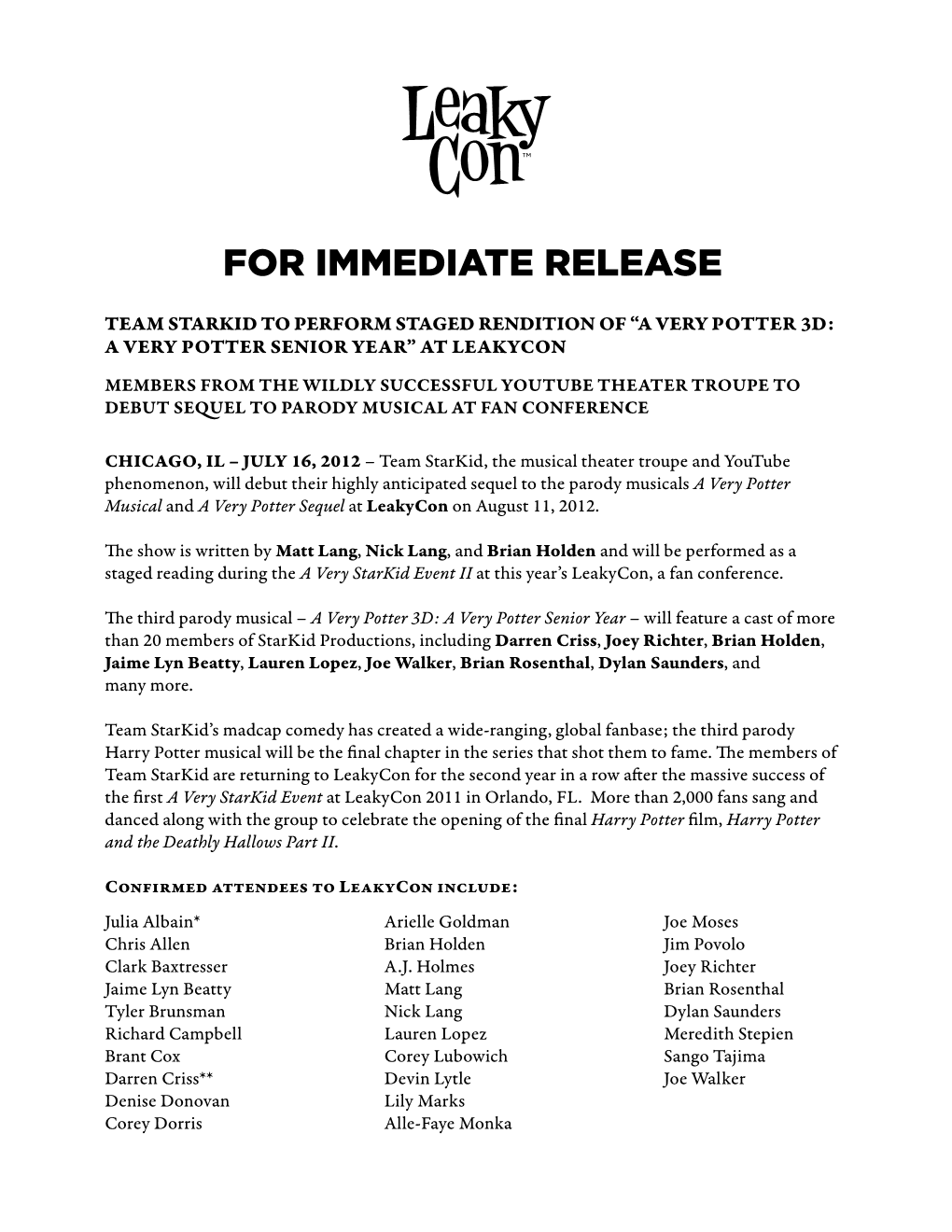 For Immediate Release