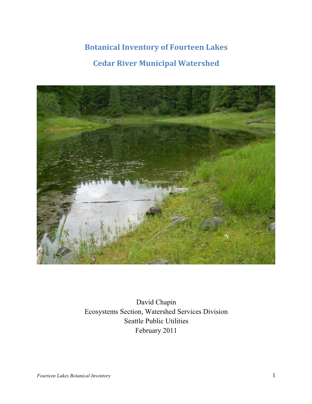 Botanical Inventory of Fourteen Lakes Cedar River Municipal Watershed