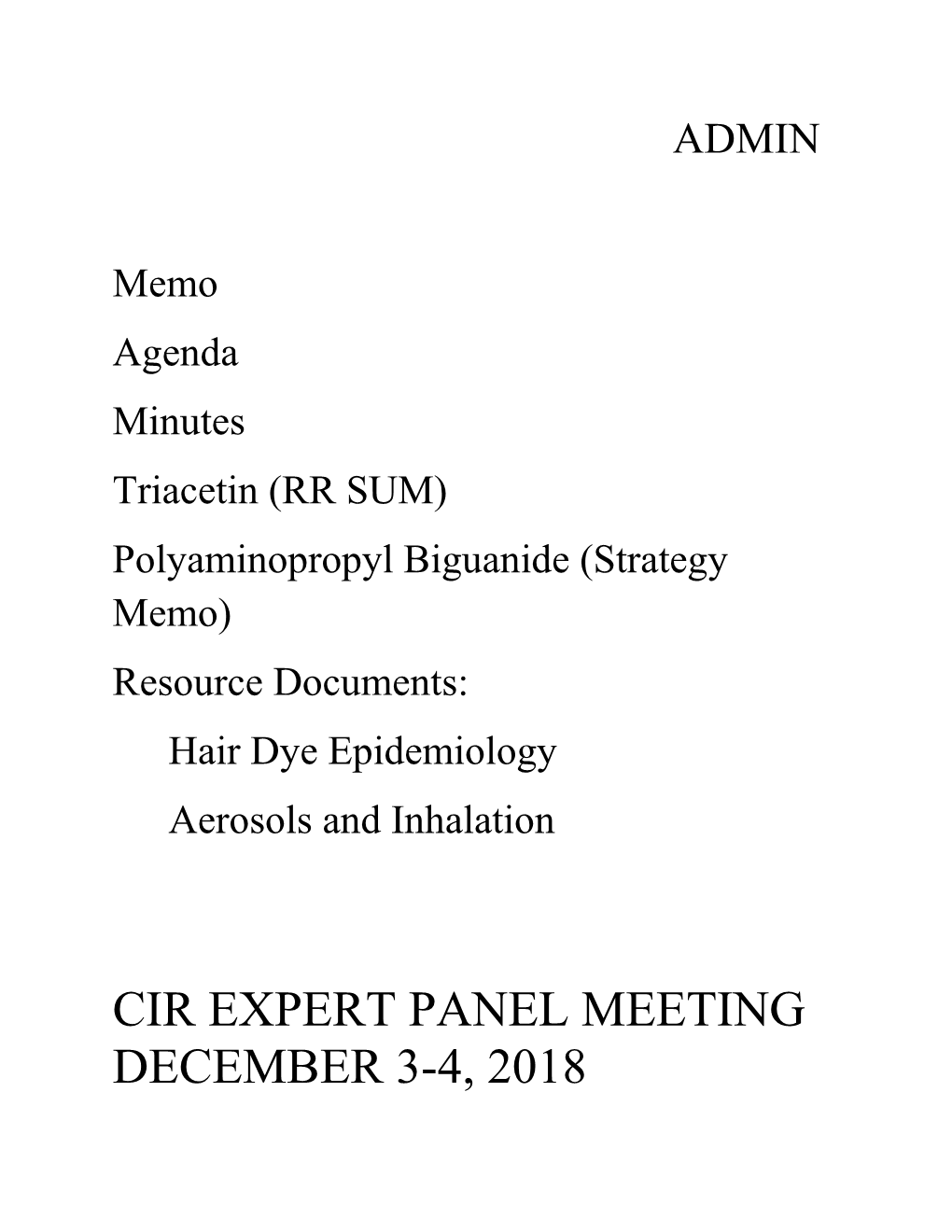 Cir Expert Panel Meeting December 3-4, 2018