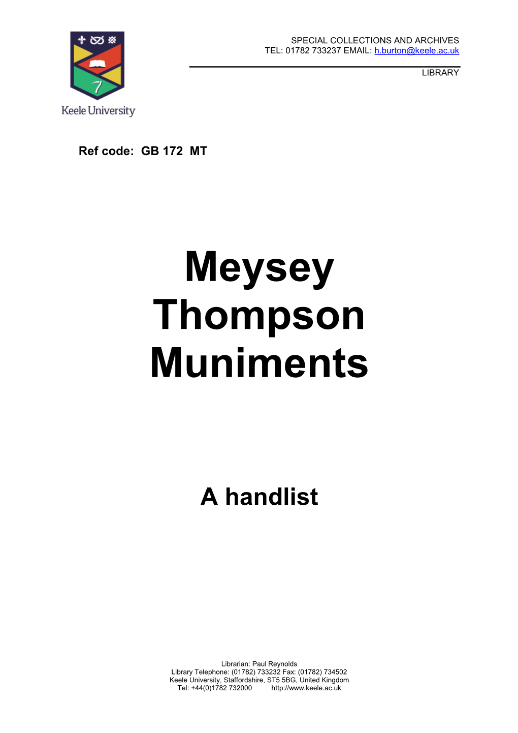 Meysey Thompson Muniments