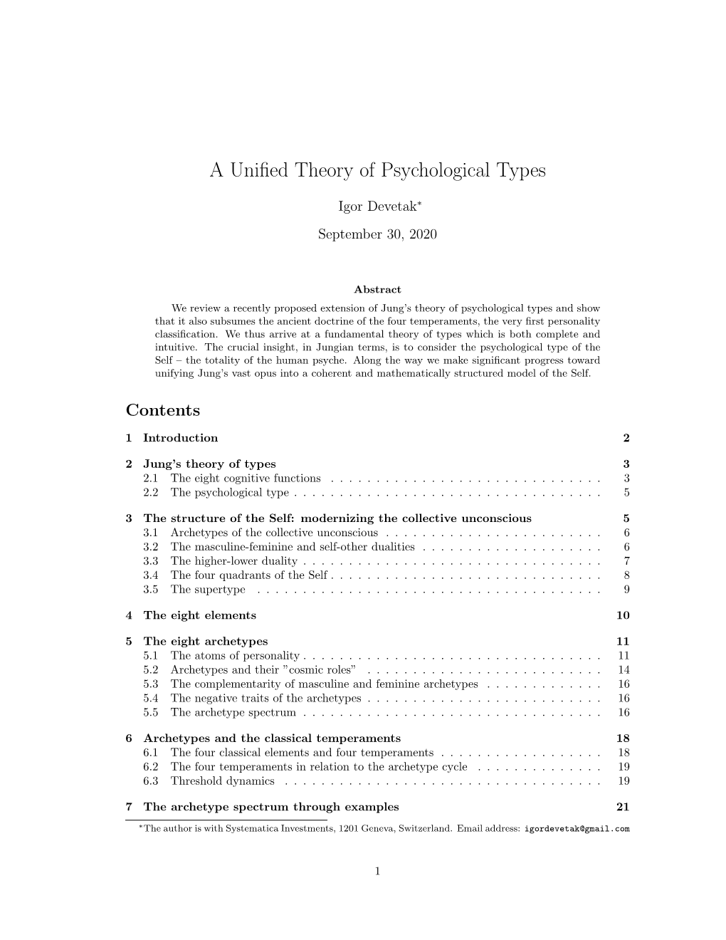 A Unified Theory of Psychological Types