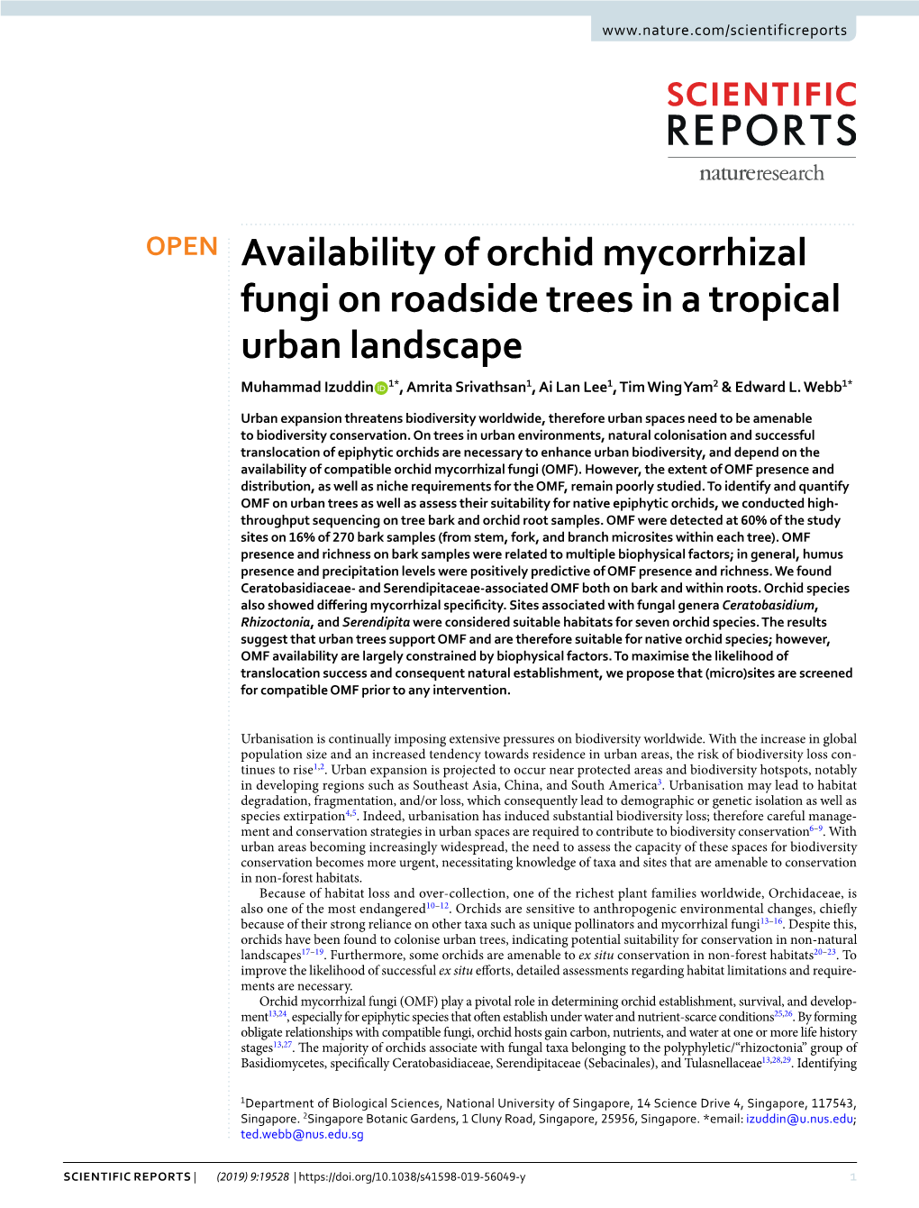 Availability of Orchid Mycorrhizal Fungi on Roadside Trees in a Tropical