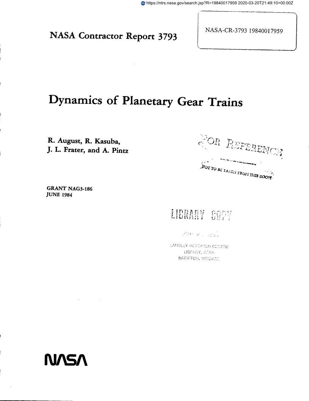 Dynamics of Planetary Gear Trains