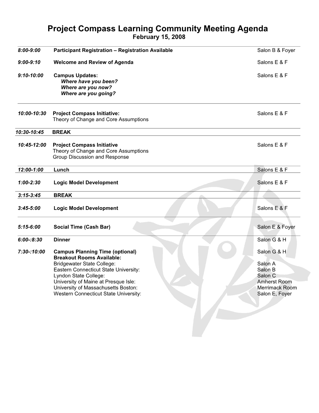 Project Compass Learning Community Meeting Agenda