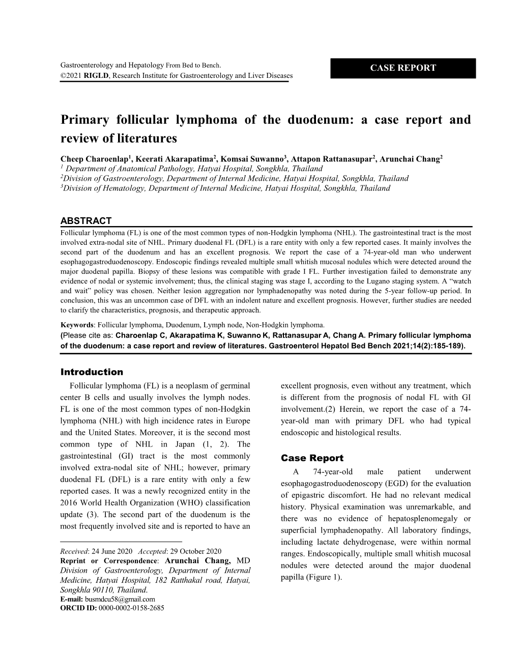 Primary Follicular Lymphoma of the Duodenum: a Case Report and Review of Literatures