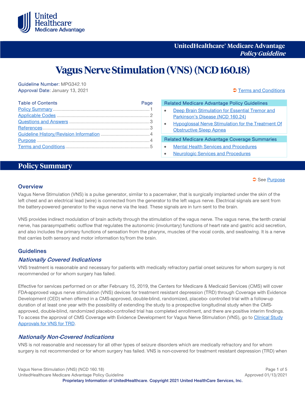 Vagus Nerve Stimulation (VNS) (NCD 160.18)