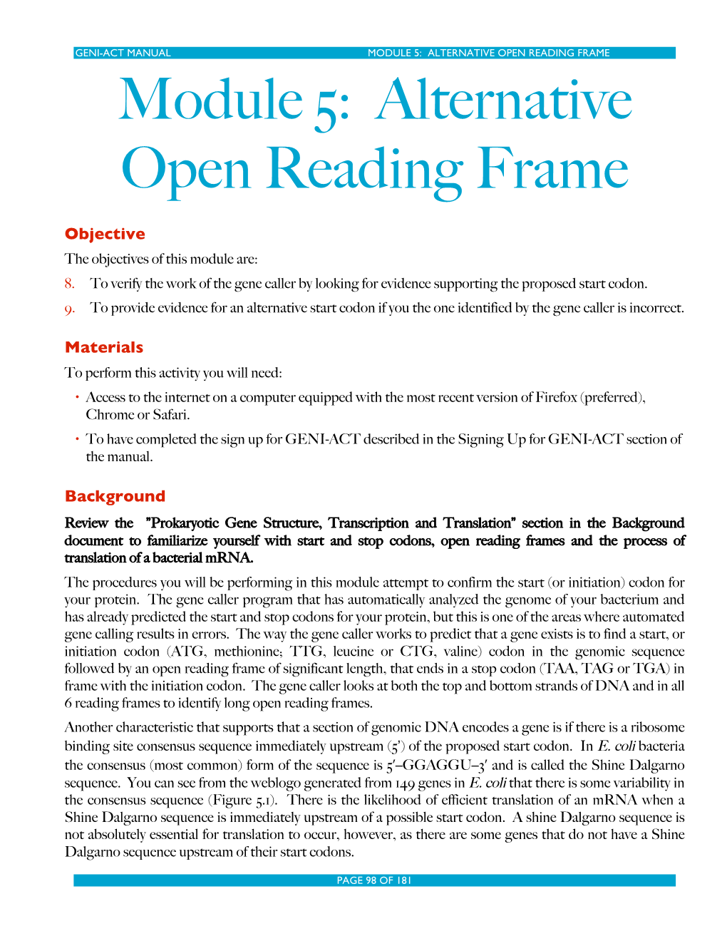 MODULE 5: ALTERNATIVE OPEN READING FRAME Module 5: Alternative Open Reading Frame