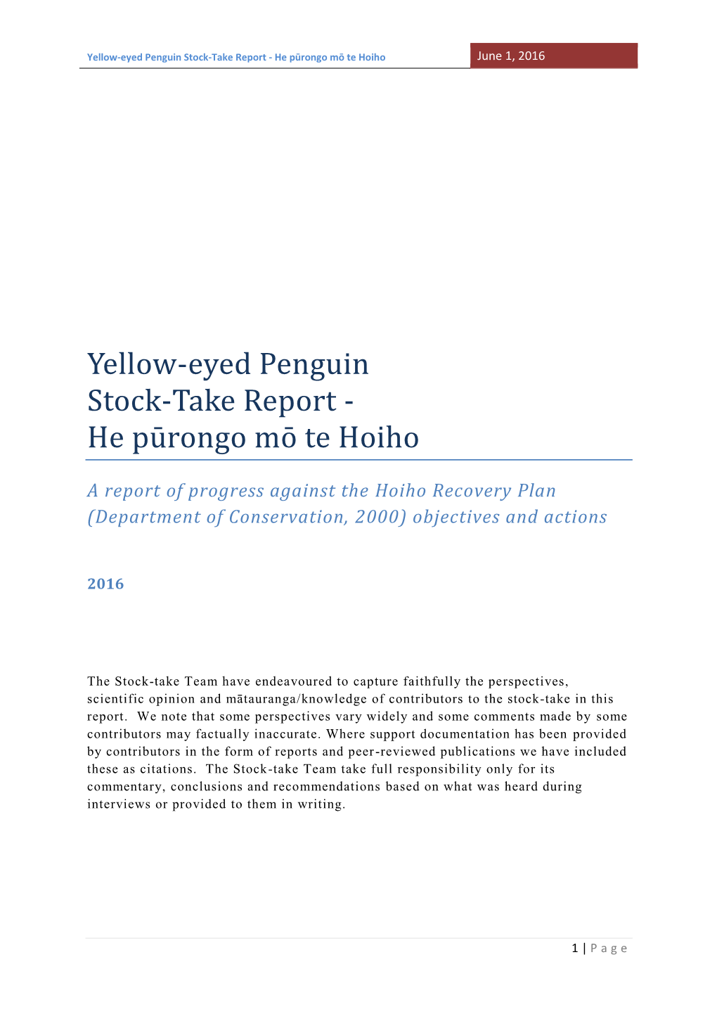 YEP Stock-Take Report June 2016