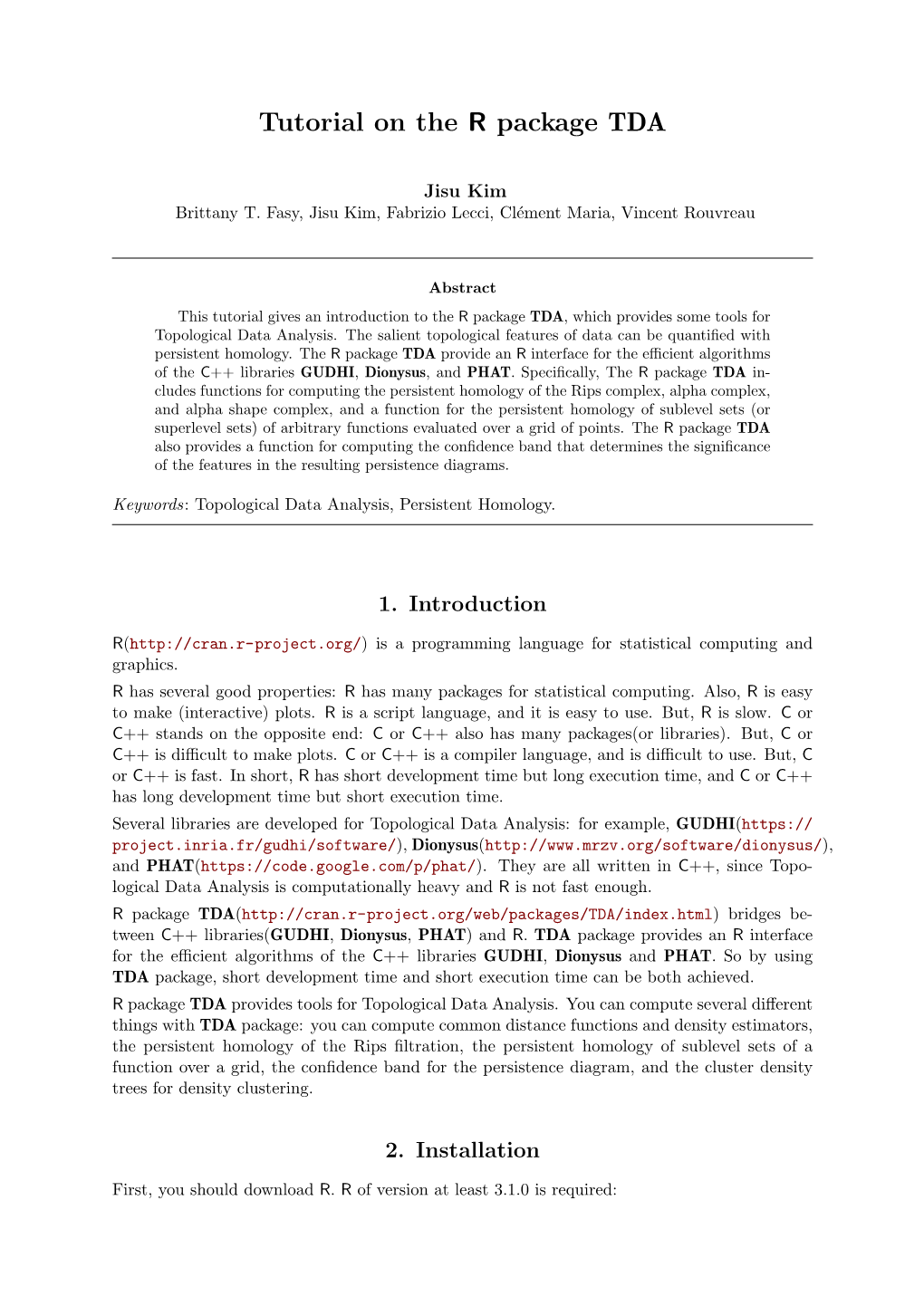 Tutorial on the R Package TDA