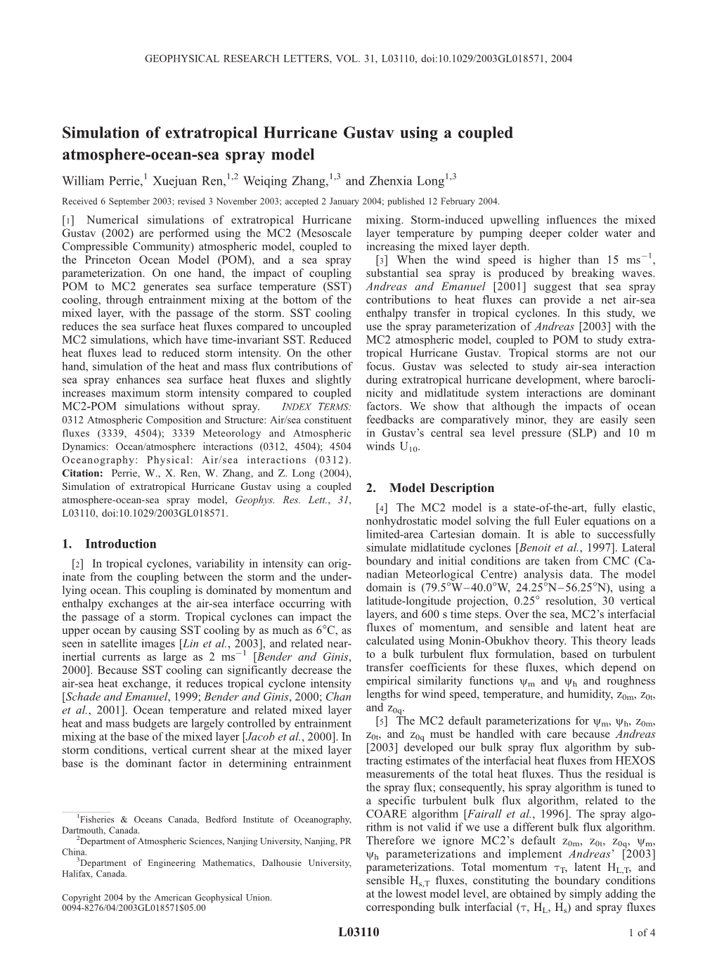 Simulation of Extratropical Hurricane Gustav Using a Coupled