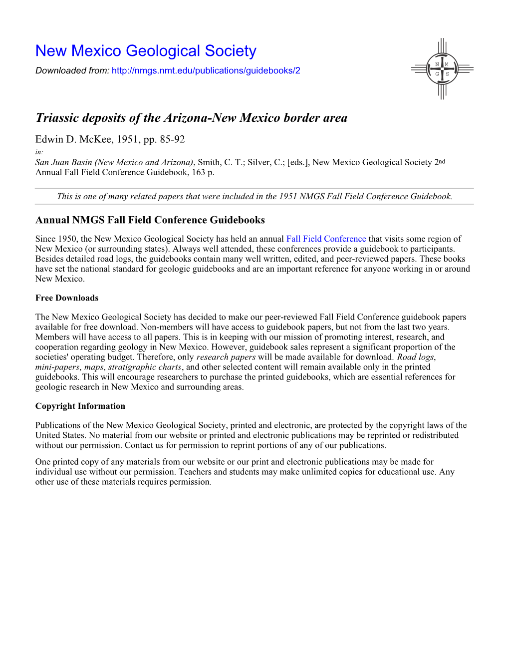Triassic Deposits of the Arizona-New Mexico Border Area Edwin D