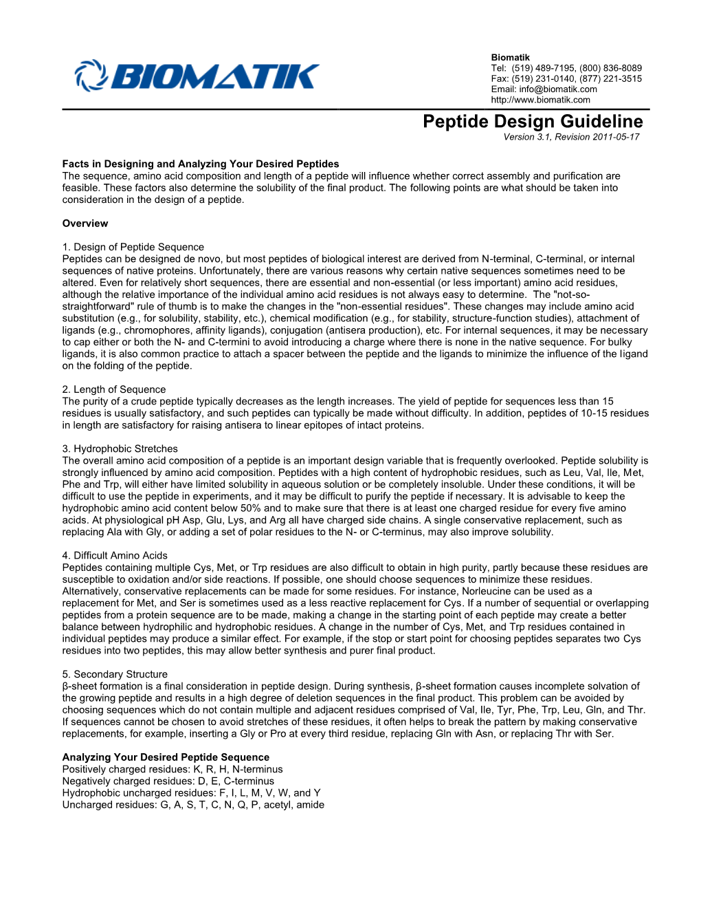 Peptide Design Guideline Version 3.1, Revision 2011-05-17