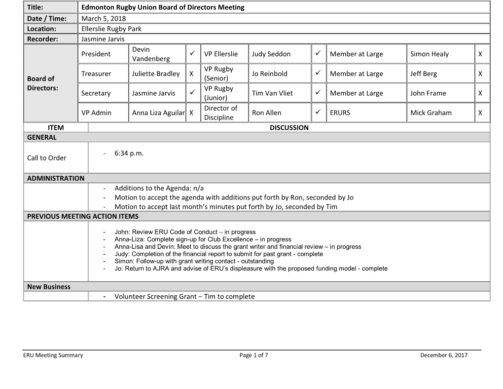 Meeting Summary Page 1 of 7 December 6, 2017