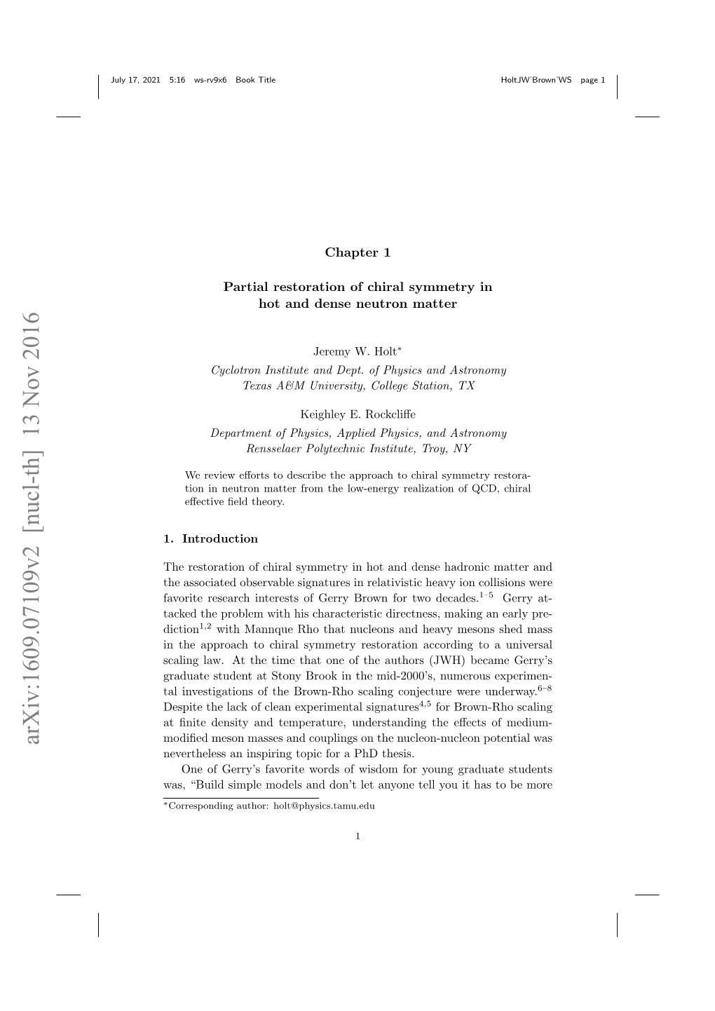 Partial Restoration of Chiral Symmetry in Hot and Dense Neutron Matter
