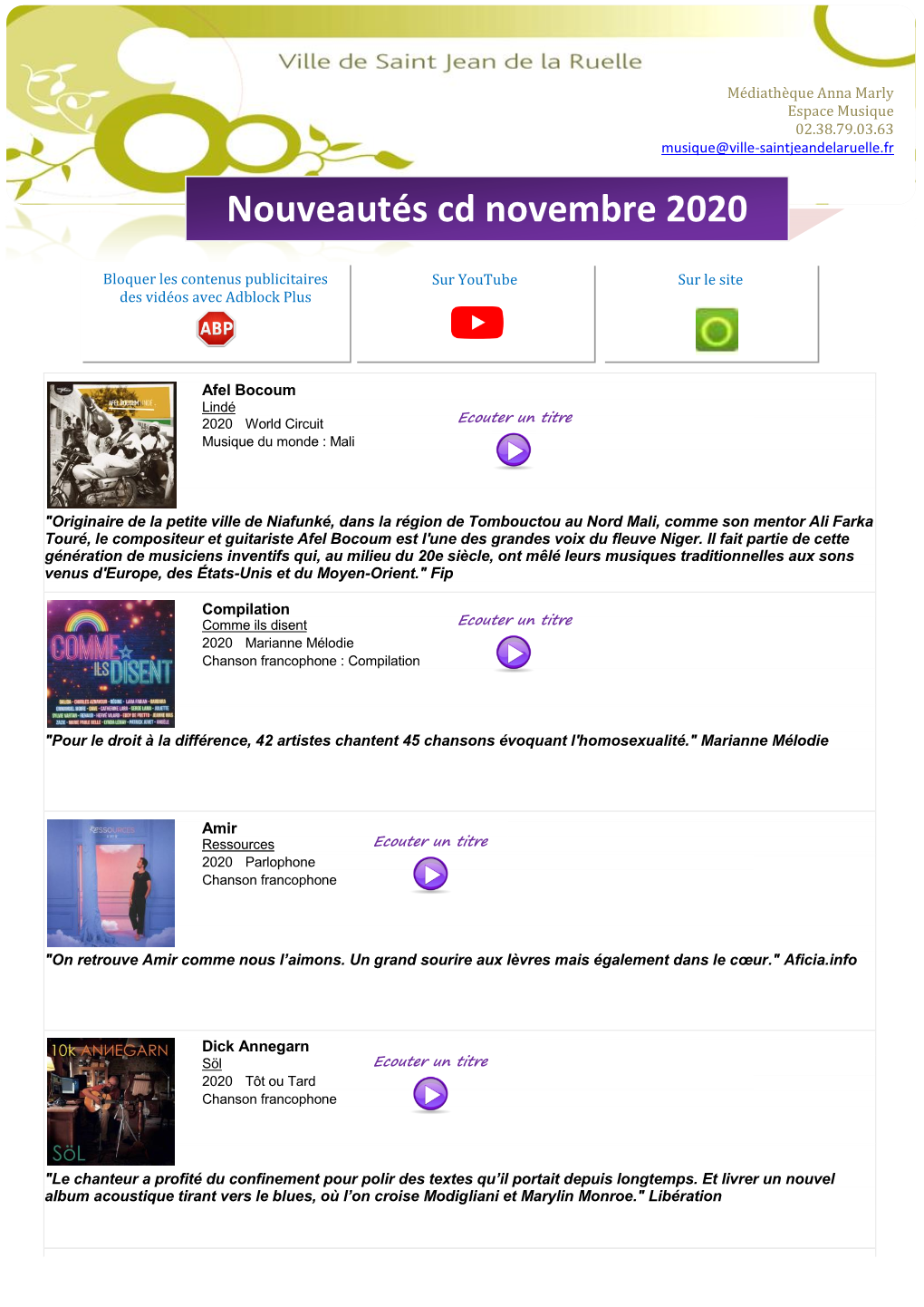 Nouveautés Cd Novembre 2020