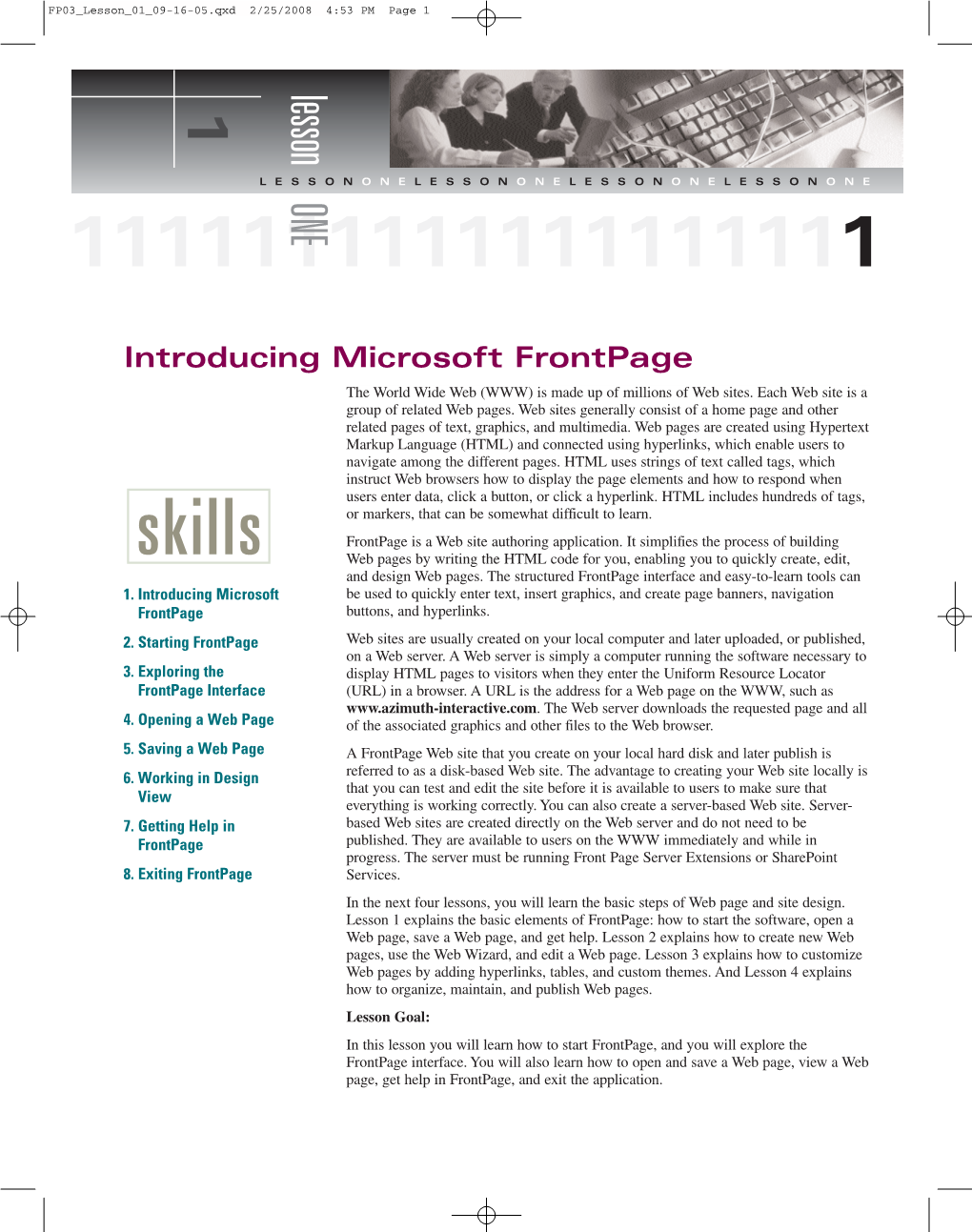 Lesson 01 09-16-05.Qxd 2/25/2008 4:53 PM Page 1 Lesson 1