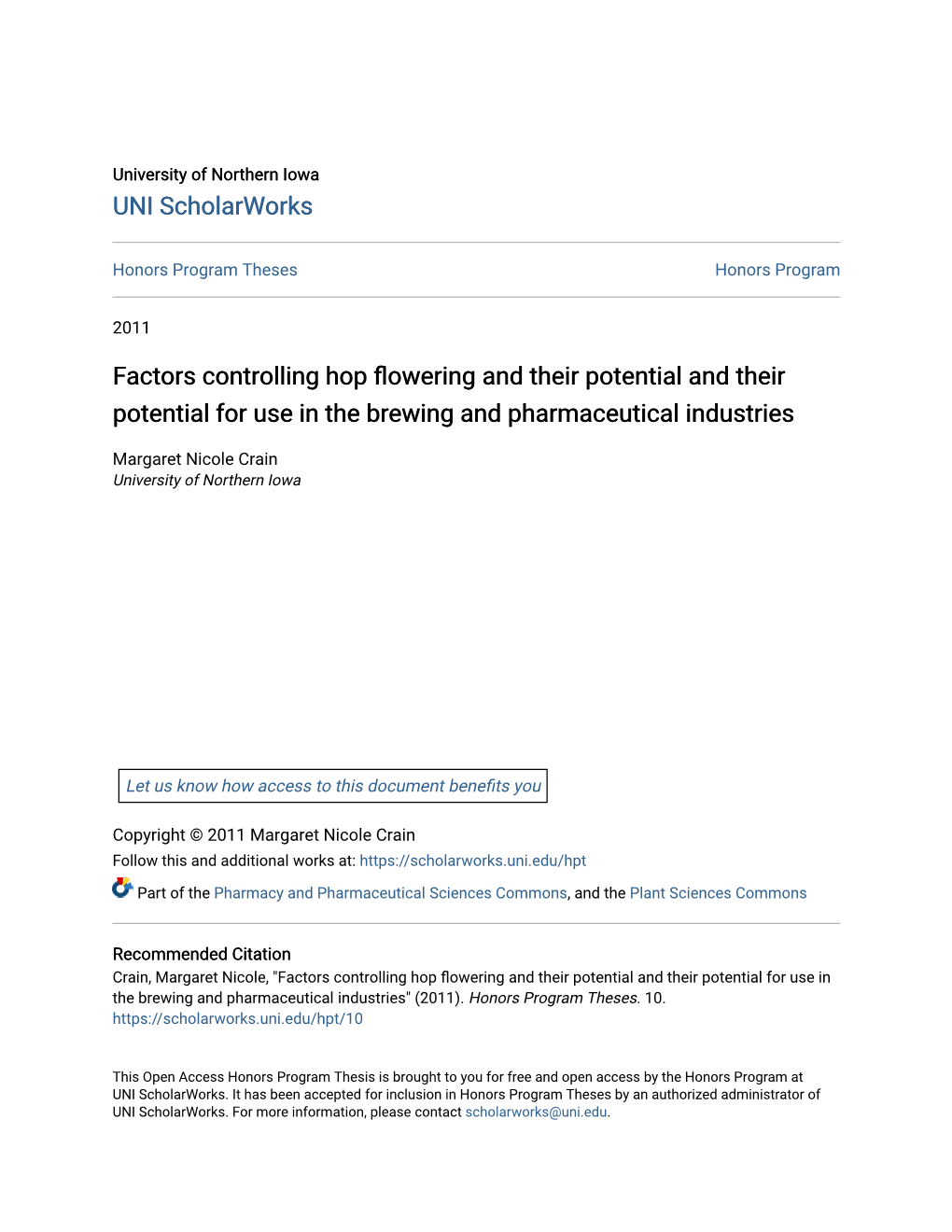Factors Controlling Hop Flowering and Their Potential and Their Potential for Use in the Brewing and Pharmaceutical Industries