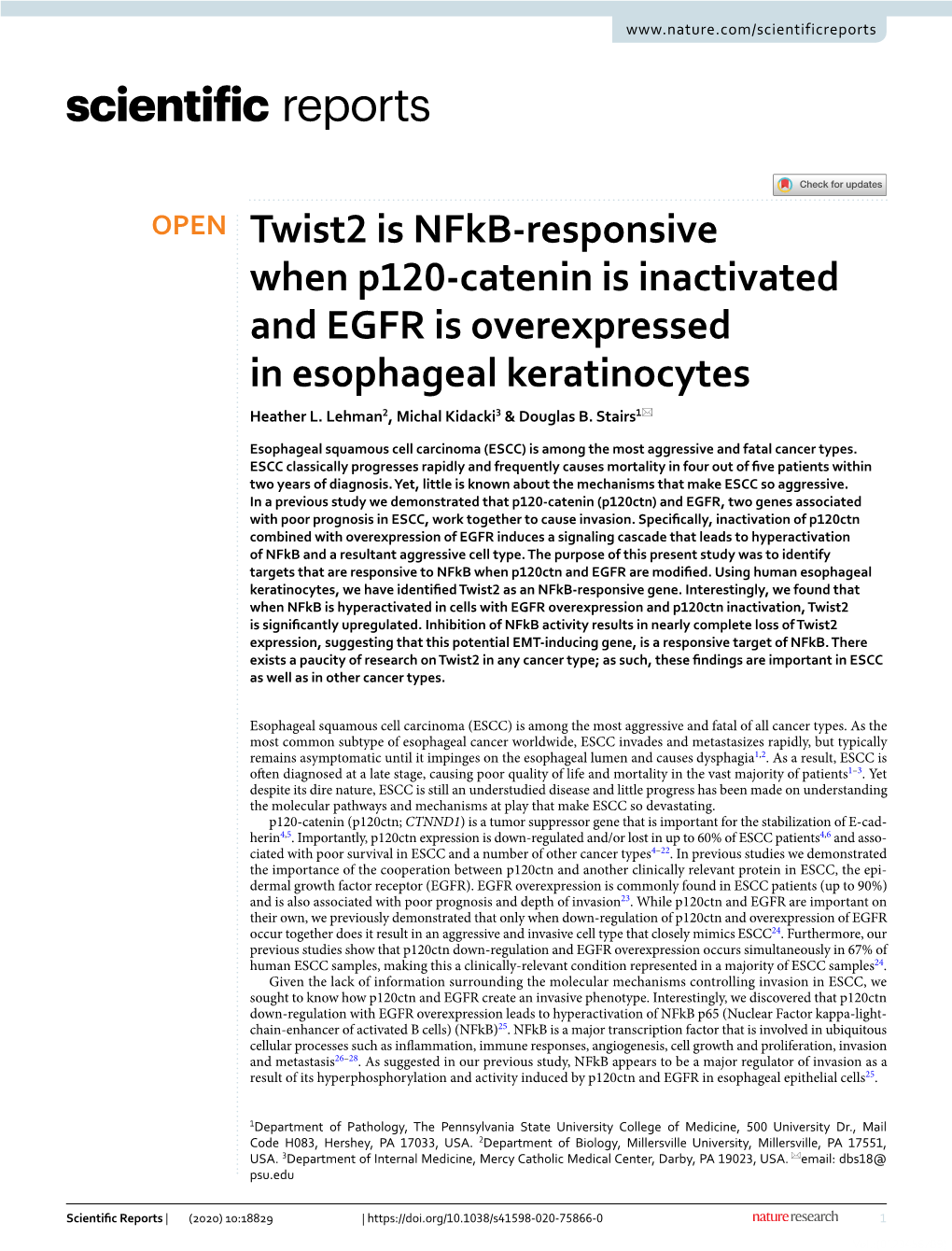 Twist2 Is Nfkb-Responsive When P120-Catenin Is Inactivated and EGFR Is