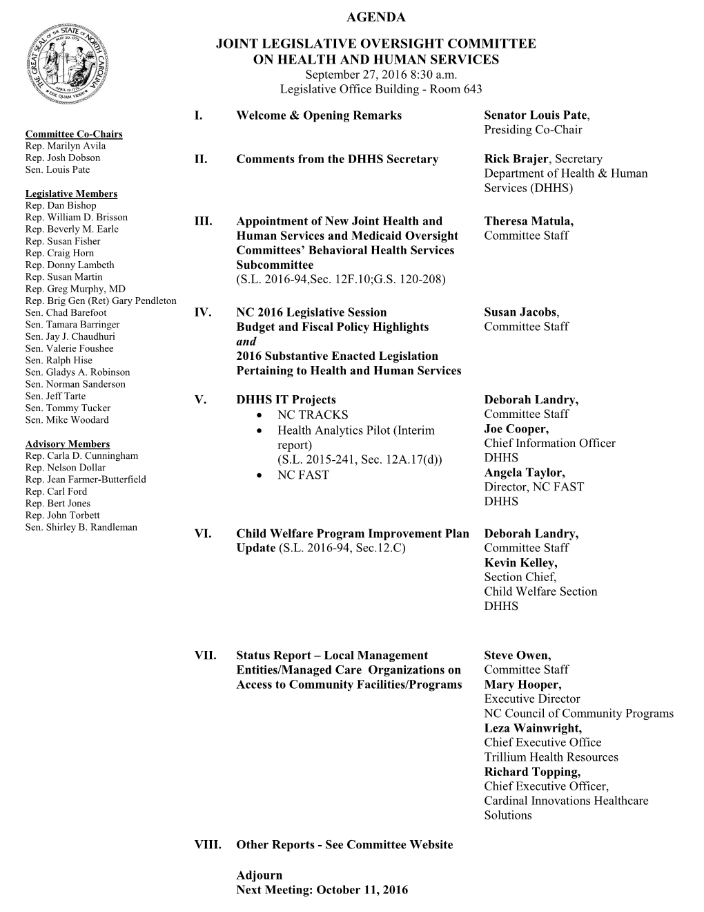 Joint Appropriations Subcommittee for Transportation