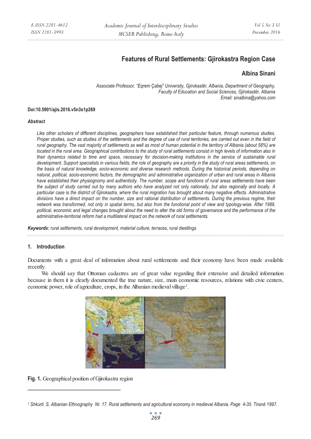 Features of Rural Settlements: Gjirokastra Region Case