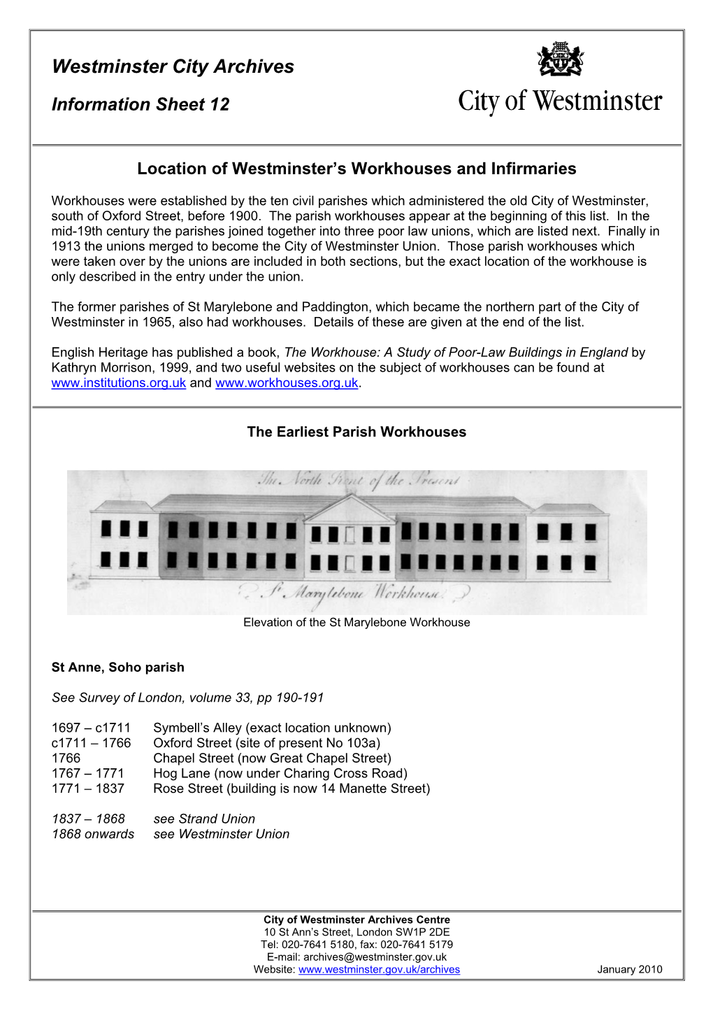 Location of Workhouses and Infirmaries.Pdf