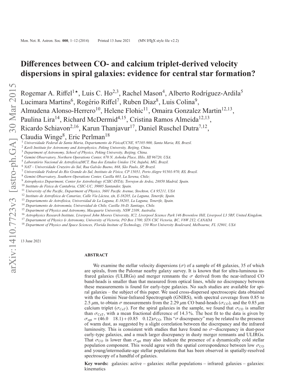 And Calcium Triplet-Derived Velocity Dispersions in Spiral Galaxies