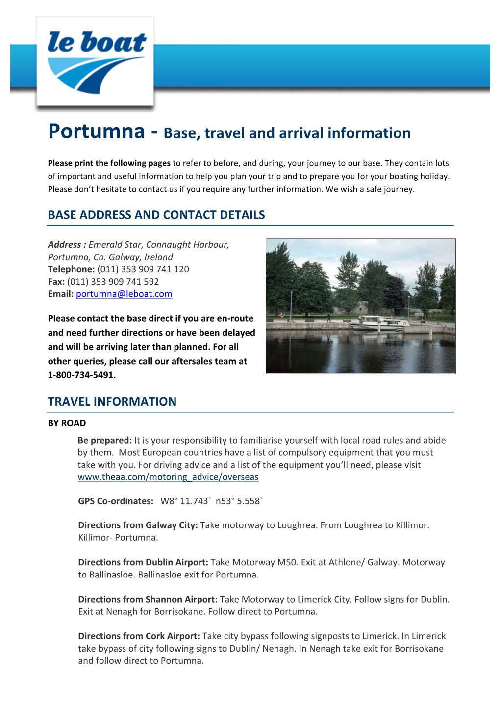 Portumna - Base, Travel and Arrival Information