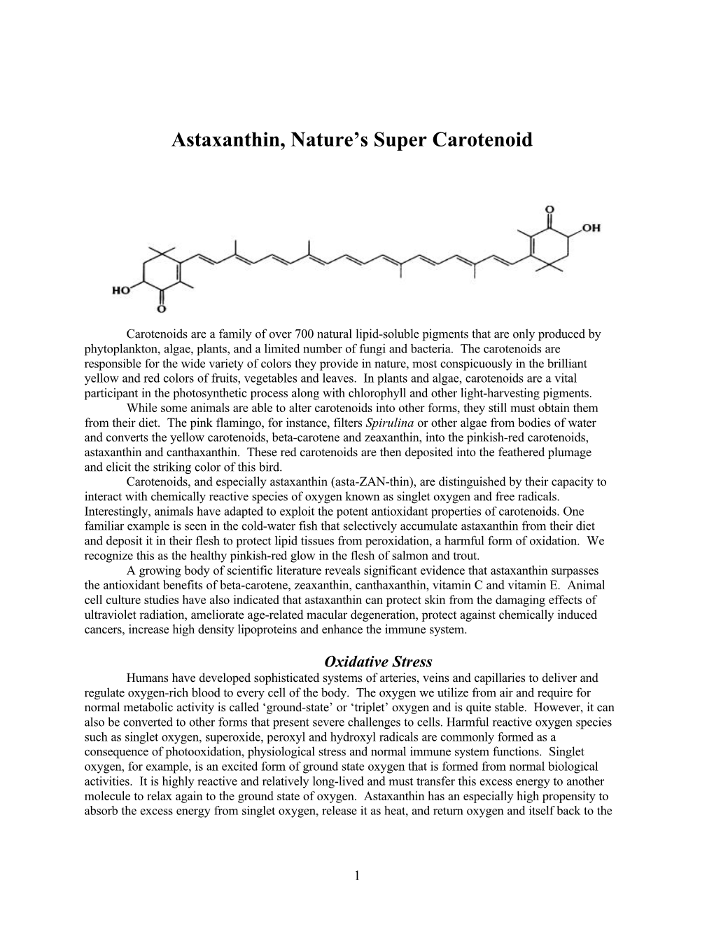 Astaxanthin, Nature's Super Carotenoid