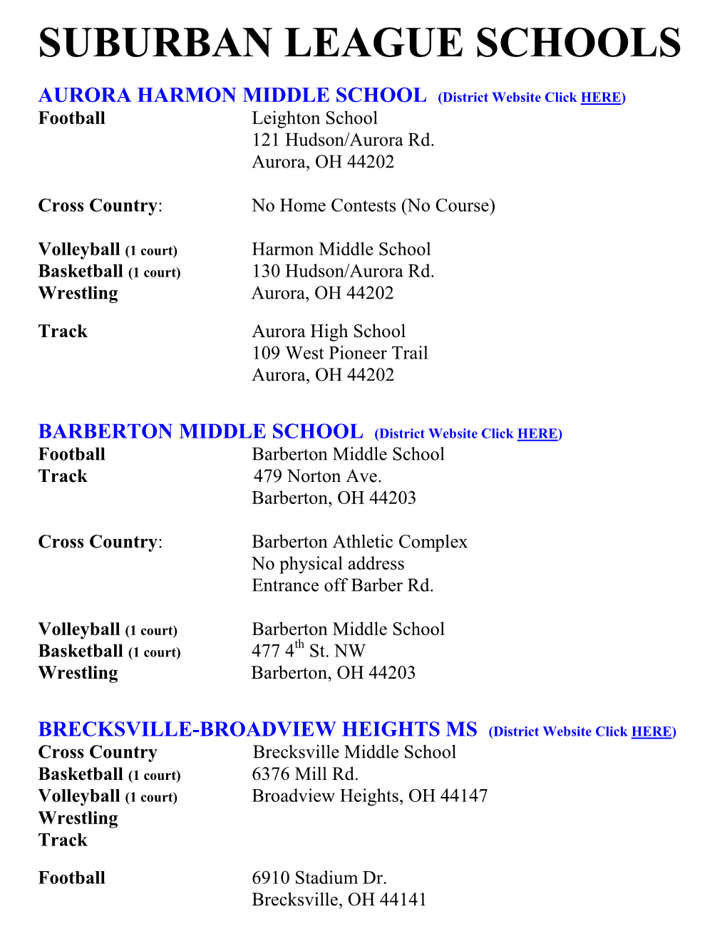 Suburban League Schools