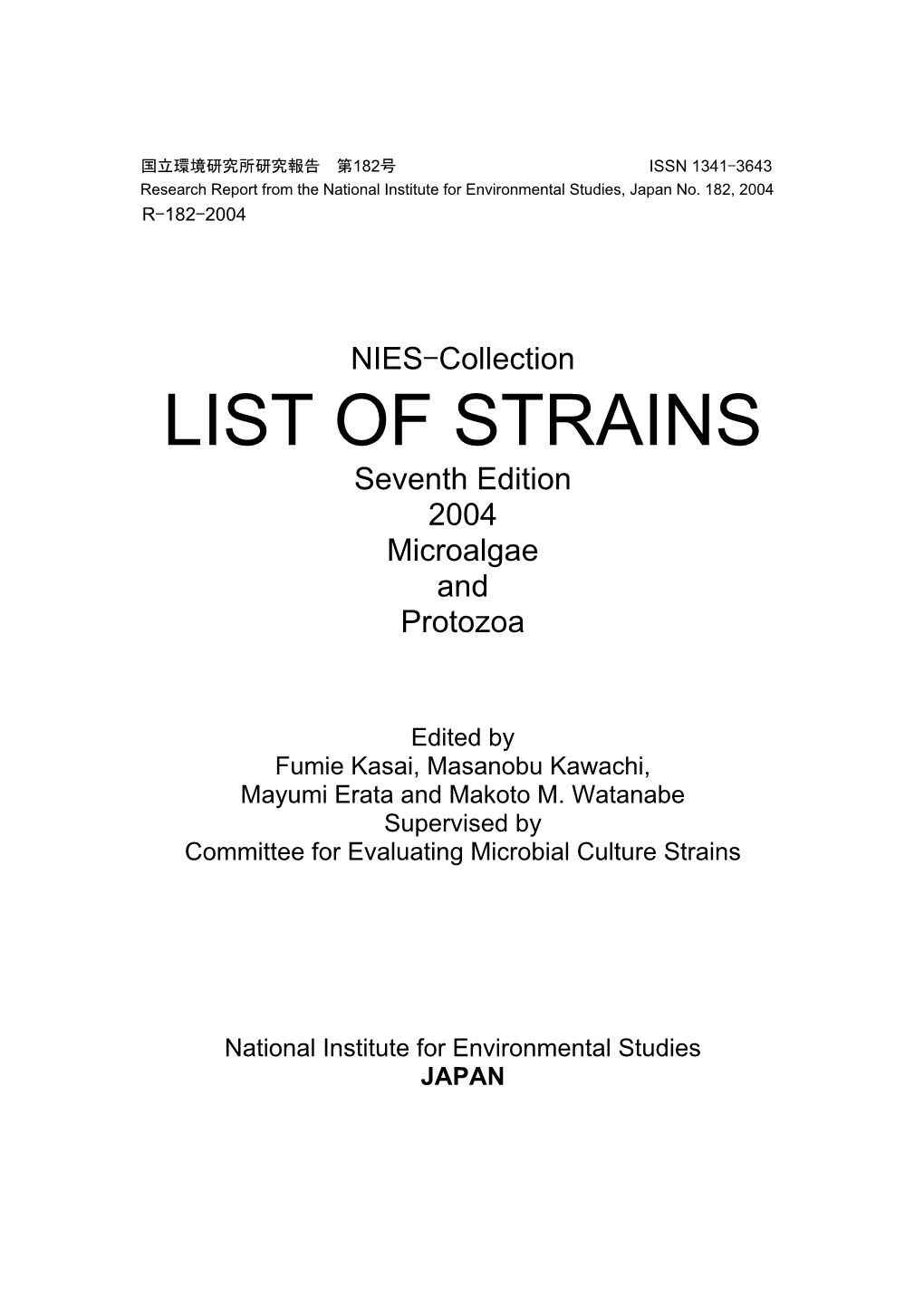 LIST of STRAINS Seventh Edition 2004 Microalgae and Protozoa